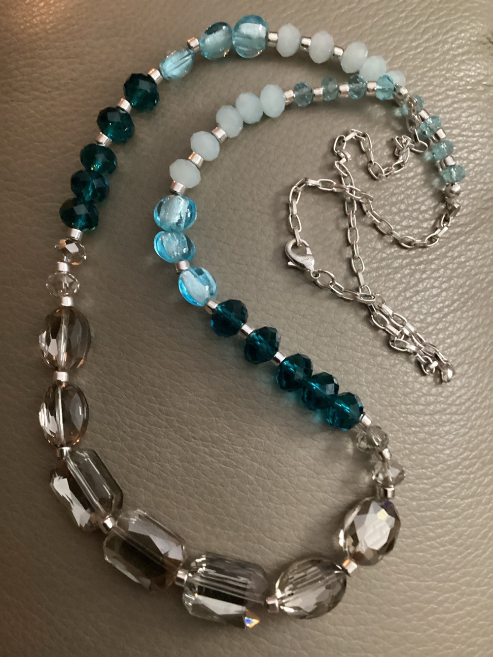 Handcrafted Crystal and Aqua Bead Necklace